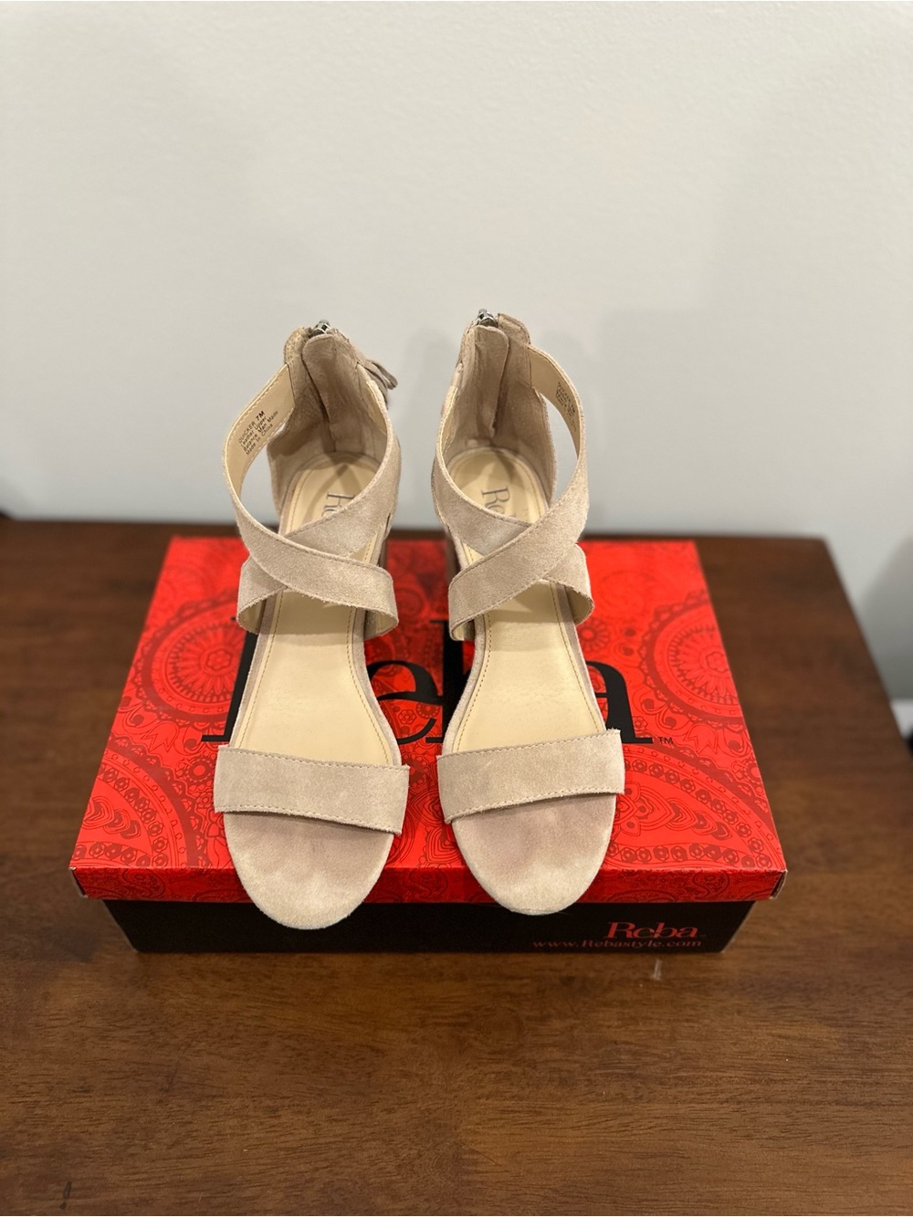 Reba Tan Suede Crisscross Ankle Strap Sandals